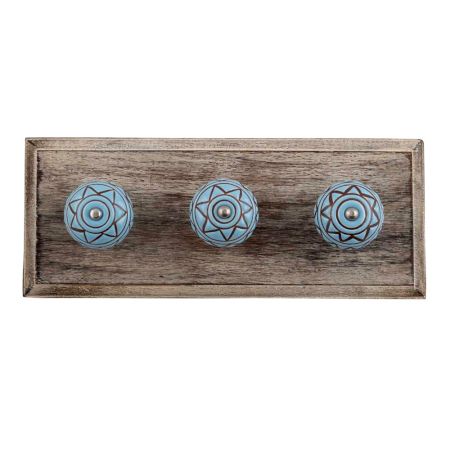 Brown Pattern Etched Ceramic Wooden Hooks